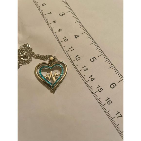 BLUE OPAL ON SILVER HEARTBEAT NECKLACE - Picture 3 of 5
